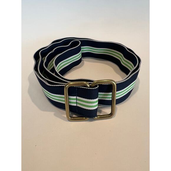 Brooks Brothers 346 Fabric Belt Navy Blue with Lime Green Stripes Medium SG - Picture 1 of 7